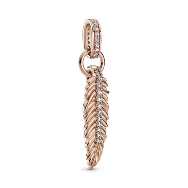 14kt Rose Gold Sparkling Feather Dangle Charms UK Pandora