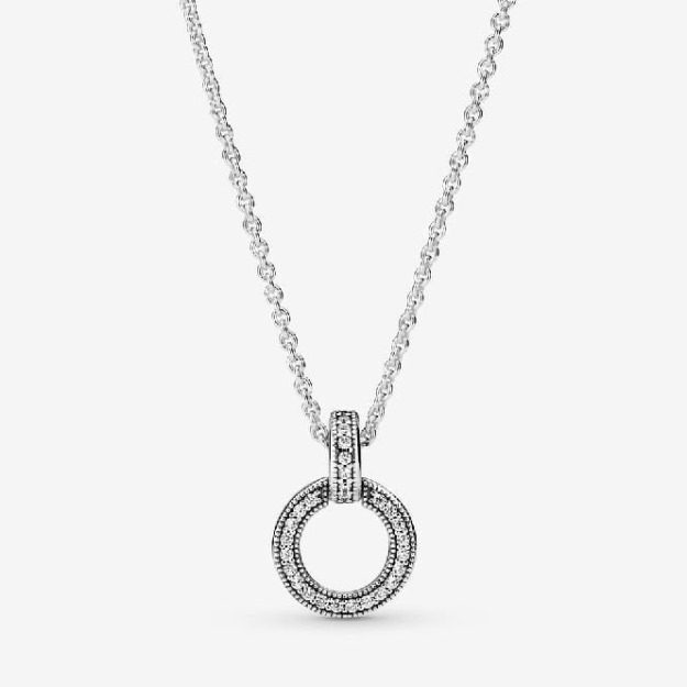 Double Circle CZ Pendant Necklace UK Pandora