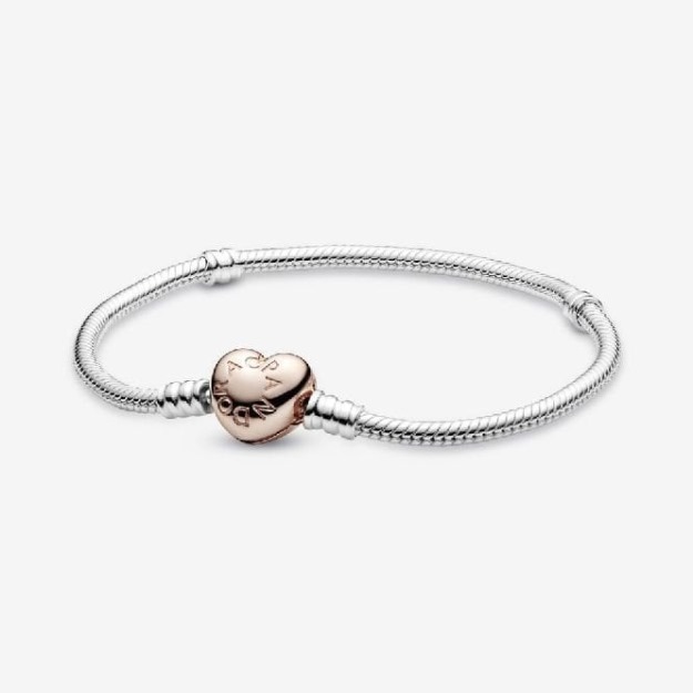 Moments Rose UK Pandora Brand Heart Clasp Snake Chain Bracelet