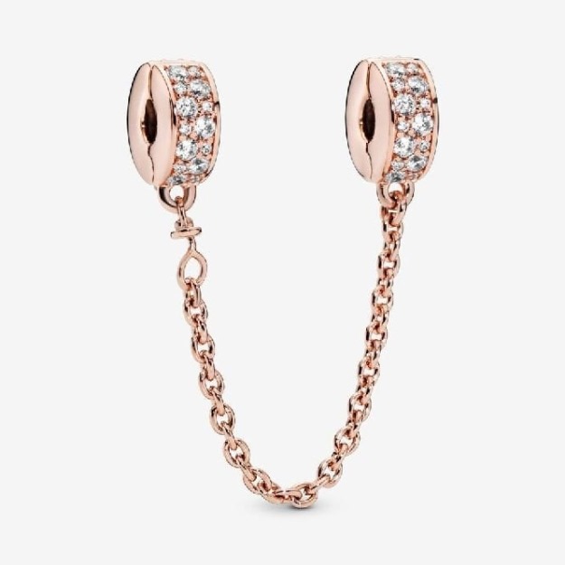 UK Pandora Rose Clear Pave Safety Chain Clip Charm