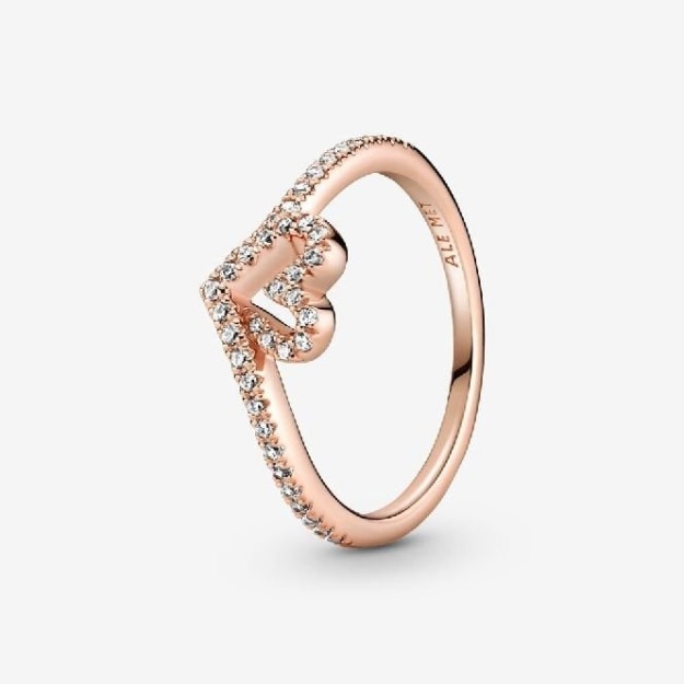 UK Pandora Rose Sparkling Wishbone Heart Ring
