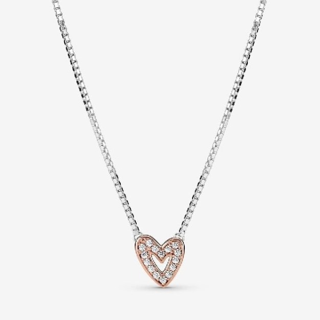 Rose Gold Sparkling Freehand Heart Necklace UK Pandora