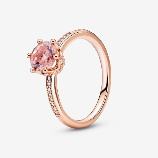 Rose Pink Sparkling UK Pandora Crown Solitaire Ring