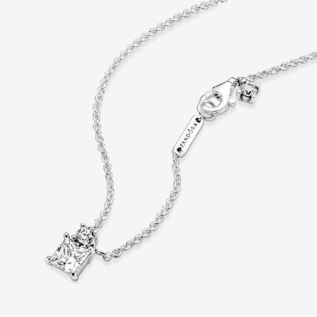 Sparkling Collier Round & Square Pendant Necklace UK Pandora