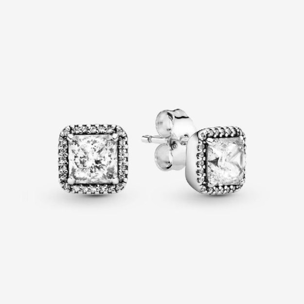 Square Sparkle Halo Stud Earrings UK Pandora